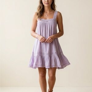 Free People Sweet Thing Tunic Mini Dress Lilac Lace-Up Side Boho - Size Small
